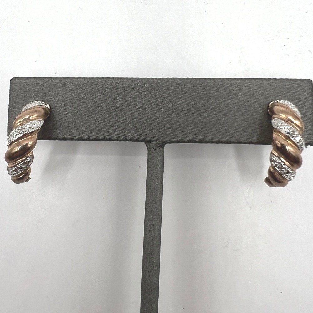 Pierced Half Hoop Earrings Mixed Metal Rose Gold Tone and 925 Sterling Silver